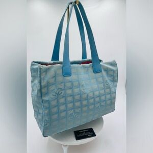 CHANEL Travel Line Blue Nylon Tote Bag